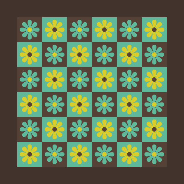 Teal Mod Flower Checkers by Carolina Díaz