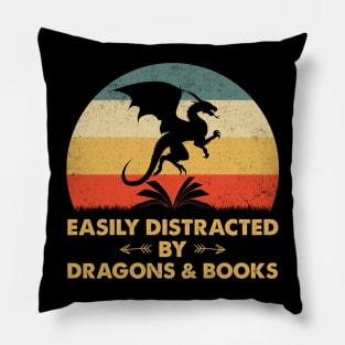 Easily Distracted By Dragons And Books Pillow