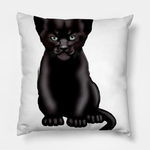 Cute Black Panther Drawing Pillow by Play Zoo