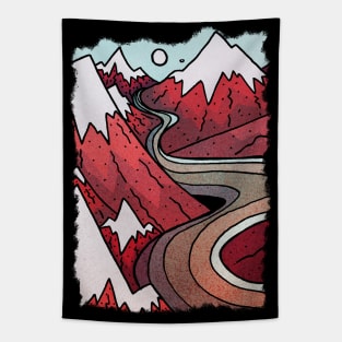 Red winter mountains Tapestry