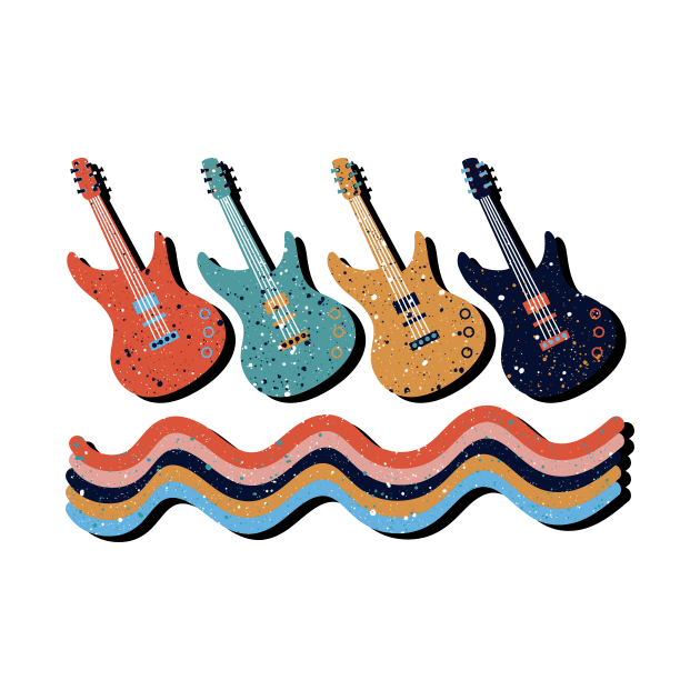 Vintage electric guitars in retro colors by Ieva Li ART