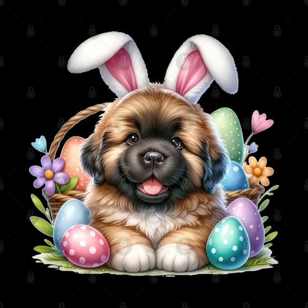 Puppy Newfoundland Bunny Ears Easter Eggs Happy Easter Day by SuperMama1650