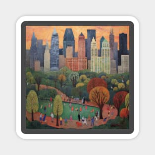 Sunset in Iconic Central Park, NYC, Art Brut Style Magnet