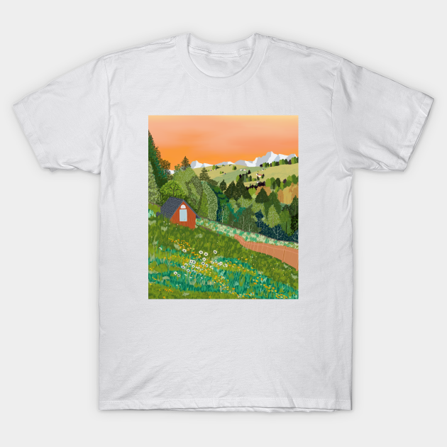 Cottage on the Hill - Landscape - T-Shirt