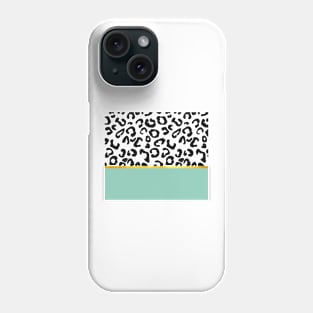 Black and white leopard print on mint, golden lining Phone Case