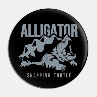 Alligator snapping turtle, reptiles lovers in grey ink Pin