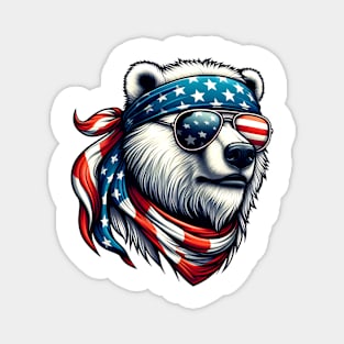 Polar Bear American USA Flag Sunglasses 4th of July Magnet