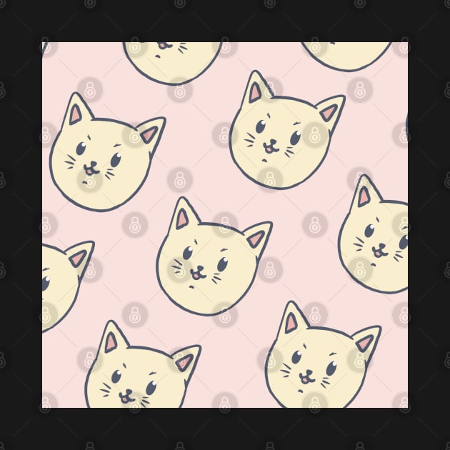 Cute Cat Face With Pink Background Pattern by LittleFlairTee