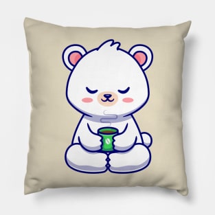 Cute Baby Polar Bear With Coffee Cup Cartoon Pillow