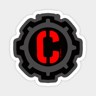 The Red Letter C in a Black Industrial Cog Magnet