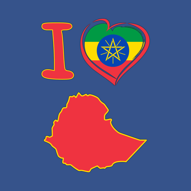 I love Ethiopia. Ethiopian flag in the shape of a heart. country map by Mashmosh