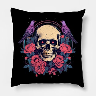 Pigeons Flower Roses Skull Pillow