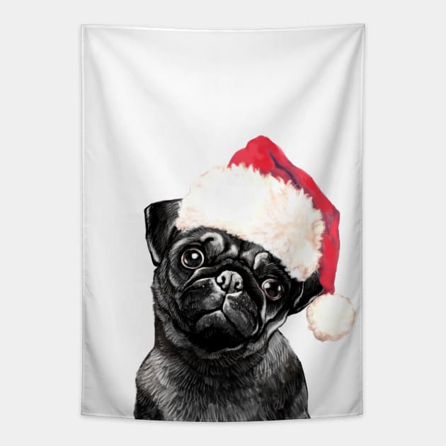 Christmas Black Pug Tapestry by bignosework