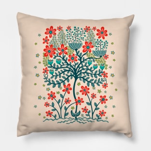 FLOWER BURST Floral Botanical Still Life Flowers in Teal and Coral Orange - UnBlink Studio by Jackie Tahara Pillow