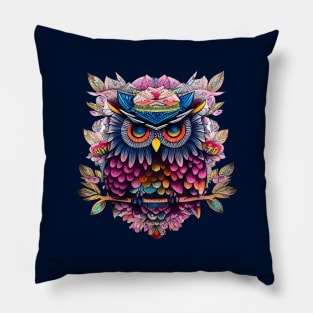 Multicolored drawn owl. Pillow