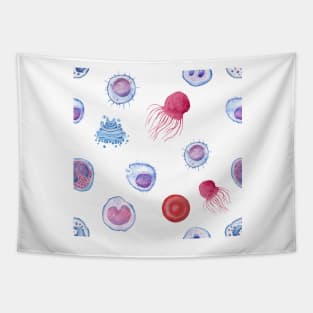 Cute WBC white blood cells MicroBiology Seamless Pattern Sticker Pack. Tapestry