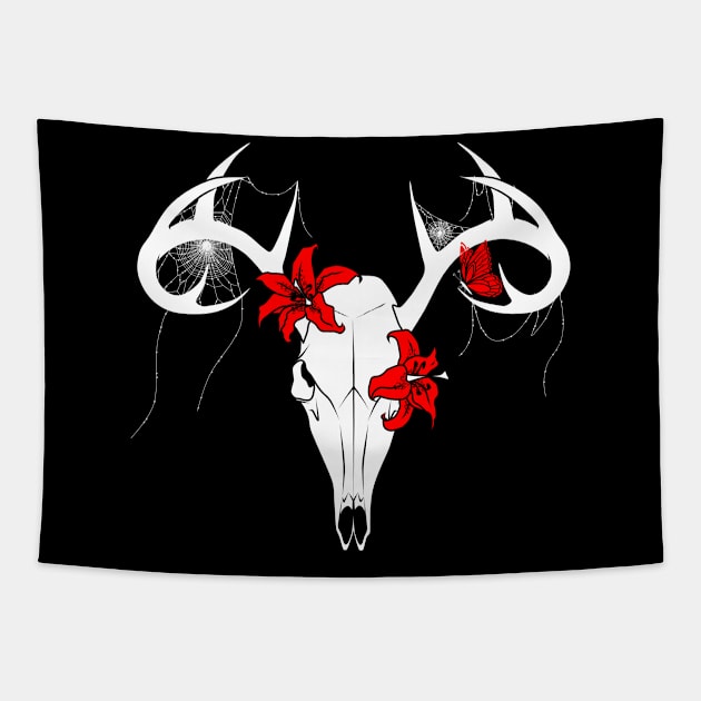 Flowery deer skull v1 Tapestry by Anrui