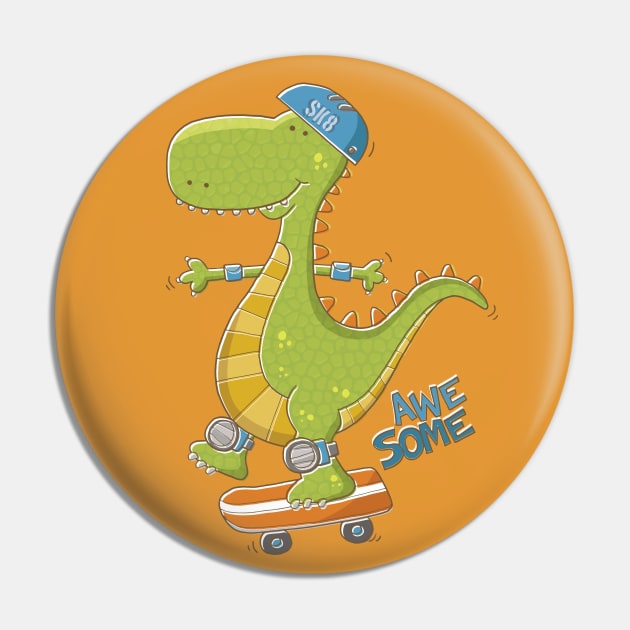 Dinosaur Skateboarding Pin by vaughanduck