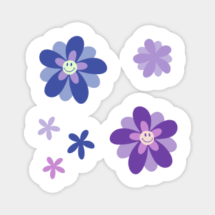 Bright and Cheerful Flower Smiley Face pack - blue Magnet