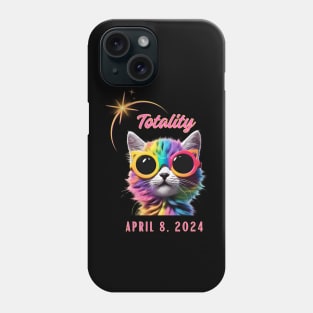 Cute Solar Eclipse 2024 Cat Wearing Rainbow Glasses Phone Case