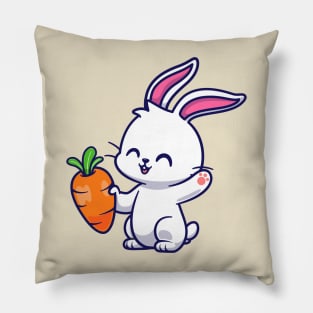 Cute Rabbit Holding Carrot Cartoon Pillow
