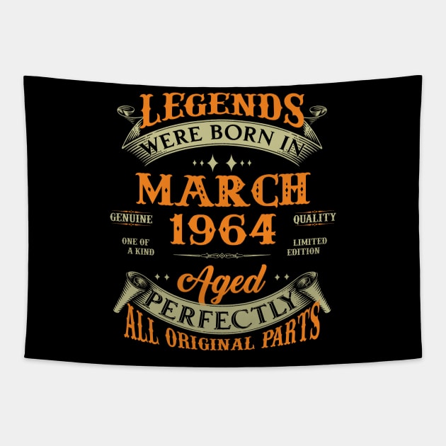 60th Birthday Gift Legends Born In March 1964 60 Years Old Tapestry by Buleskulls 