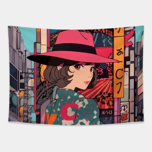 Retro Vintage Girl Anime Tapestry