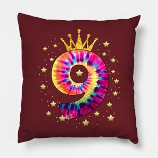 Colorful Tie Dye Year Old Girls 9th Birthday Pillow