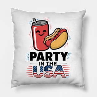 Party In The USA , 4th Of July Themed Soda And Hotdog Pillow