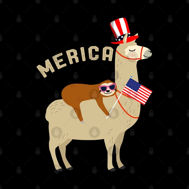 Merica Sloth Riding Llama 4th of July Awesome Gift Men Women Tee by kaza191