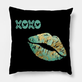 Turquoise and Gold Lips Pillow