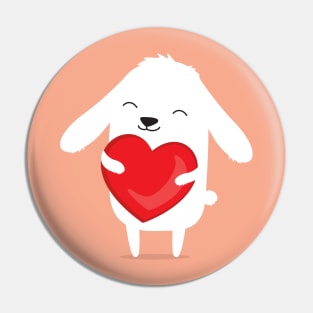 Cute cartoon bunny rabbit holding heart. Pin