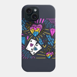 Pink + Yellow + Blue Diamond Heart Phone Case