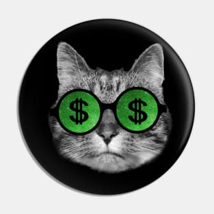 Wealthy cat wearing green dollar sign sunglasses Pin