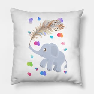 Adorable kawaii baby elephant and feather watercolour Pillow