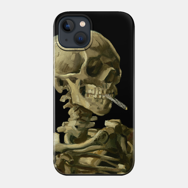 Skull with Burning Cigarette by Vincent van Gogh - Skull - Phone Case