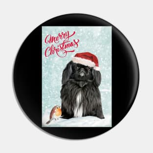 Blacl Pekingese Merry Christmas Santa Dog Pin