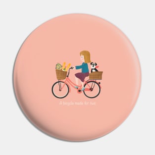 Lady on a red Dutch bike with a dog and a picnic Pin