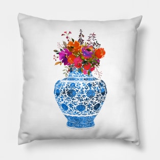 Chinese Ming Vase with Flowers Pillow