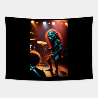 Funny Gollum playing in a heavy metal band graphic design artwork Tapestry