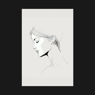 Minimal Female Lineart Simple Aesthetic Pencil Drawing T-Shirt