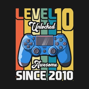 Kid 10 Year Old Birthday Party Level 10 Unlocked Gamer Retro T-Shirt