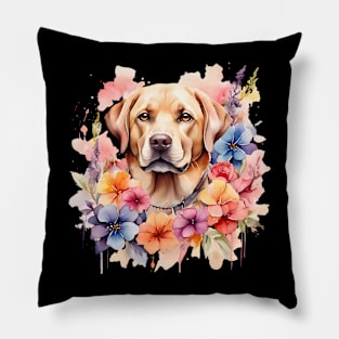 A labrador retriever decorated with beautiful watercolor flowers Pillow