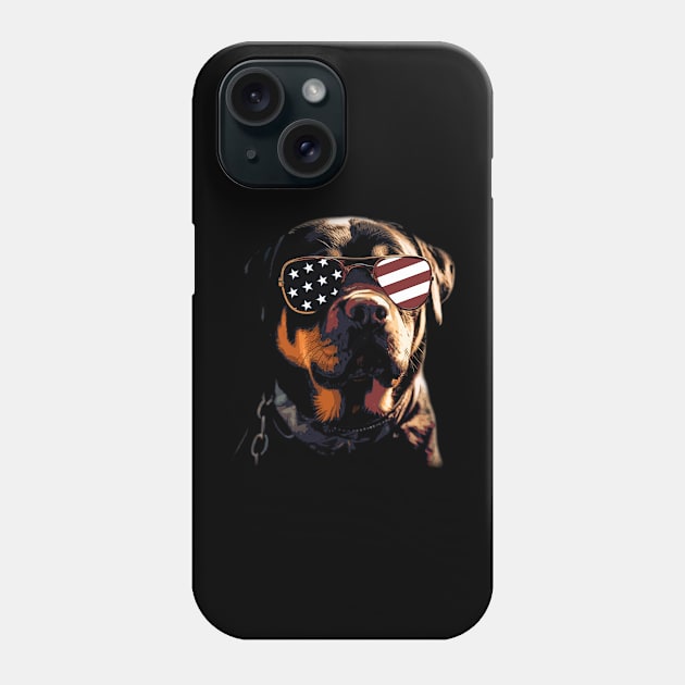 Pint-sized American Flag Rottweiler Whispers, Tee Triumph Extravaganza Phone Case by Kevin Jones Art