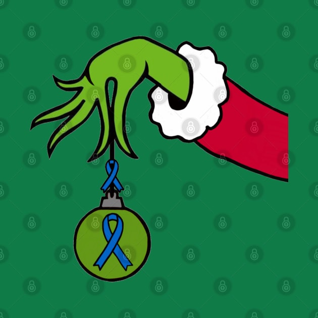 The Green Mean One holding a Awareness Ribbon Christmas Ball (Blue) by CaitlynConnor