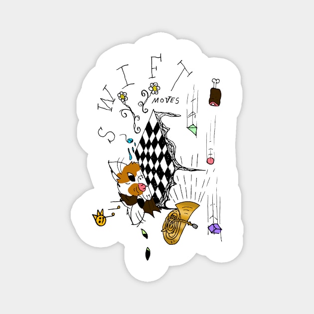 Swift Moves - A Tuba Cat Plays Chess Against Meat Racing Shapes Magnet by MacSquiddles