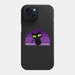 Purple Retro sunset Cute Black Cat face Phone Case