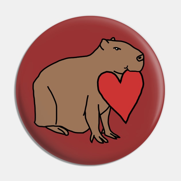 Capybara with Love Heart for Valentines Day Pin by ellenhenryart