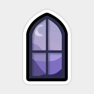 Purple Nightscape Window Scene Magnet