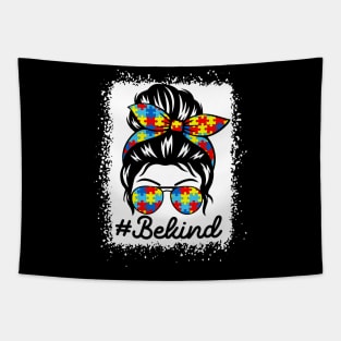 Autism Awareness - Be Kind Autism Awareness Messy Bun Girl Tapestry